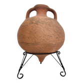 Hand-Modeled Earthenware Jar with a Black Varnished Iron Stand, Italy