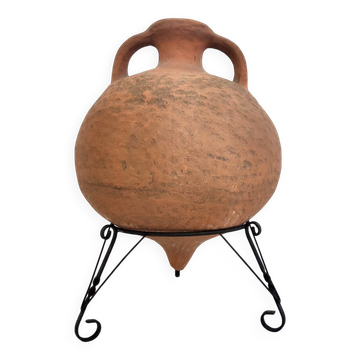 Hand-Modeled Earthenware Jar with a Black Varnished Iron Stand, Italy