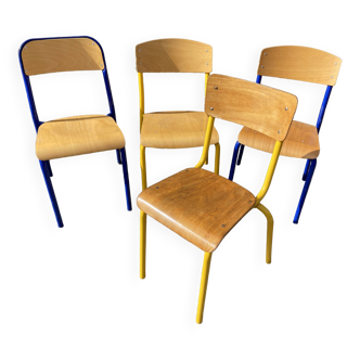 4 chaises école dépareillées multicolore industrielle école vintage collectivités Mullca DELAGRAVE f