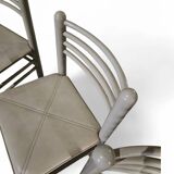 5 x dining chairs / light grey wooden frame / leather seat / Germany 1970s / labeled "ideen für kuchen - innenarchitektur"