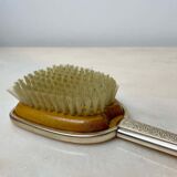 Toiletry set - metal and silk brush and hand mirror England from the 50s