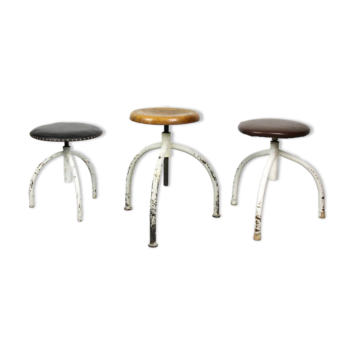 Vintage Industrial Adjustable Swivel Stools, Set of 3