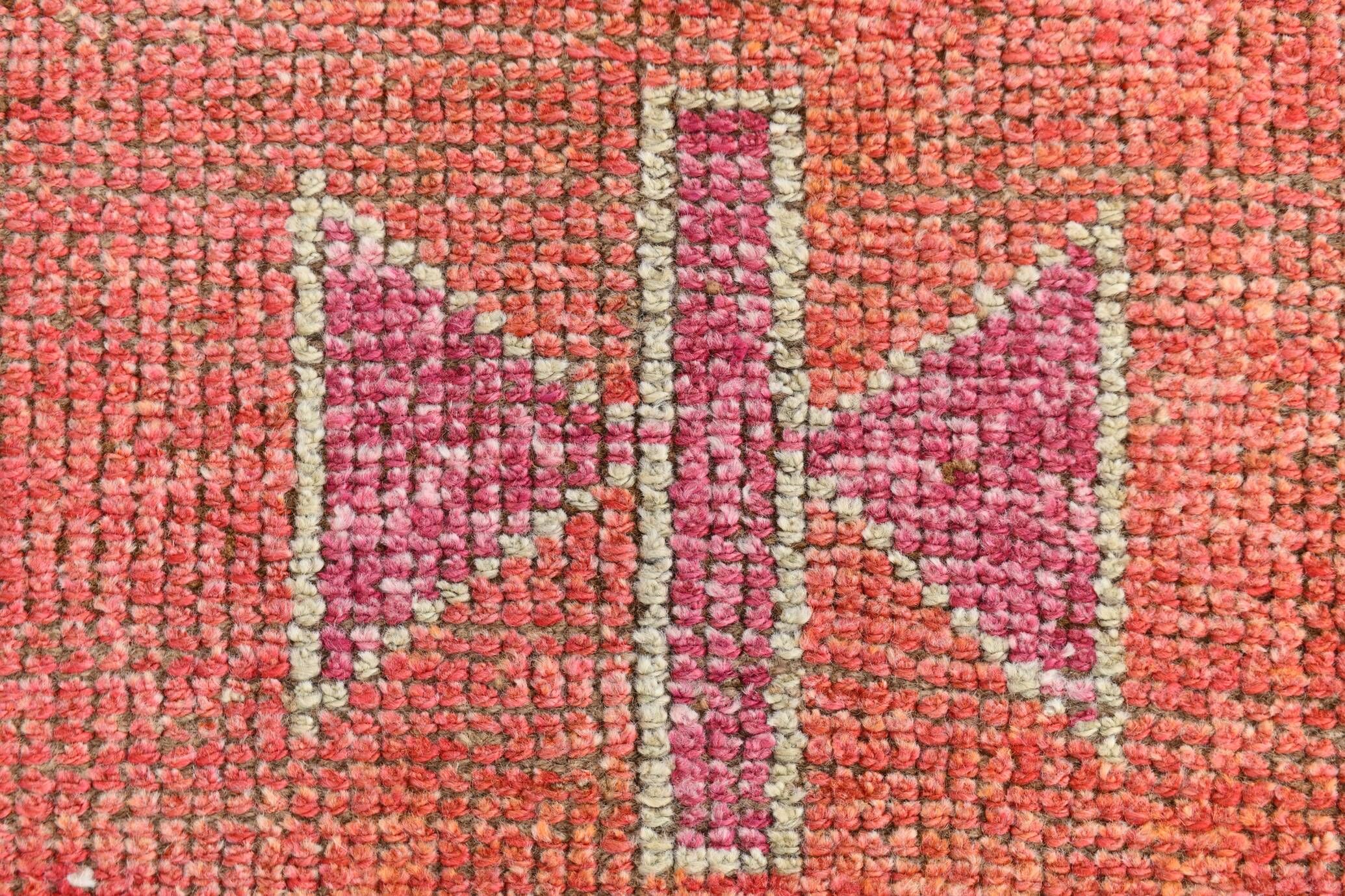 Tapis de couloir Oushak corail vintage, tapis turc ancien, 95x310 cm