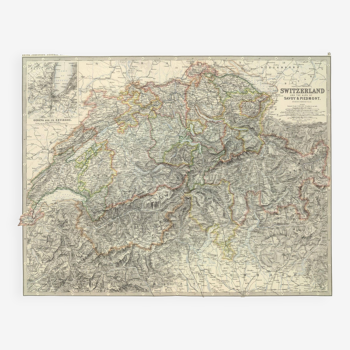 Carte antique de la Suisse vers 1869, Atlas général WAK Johnston