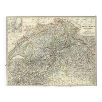 Carte antique de la Suisse vers 1869, Atlas général WAK Johnston