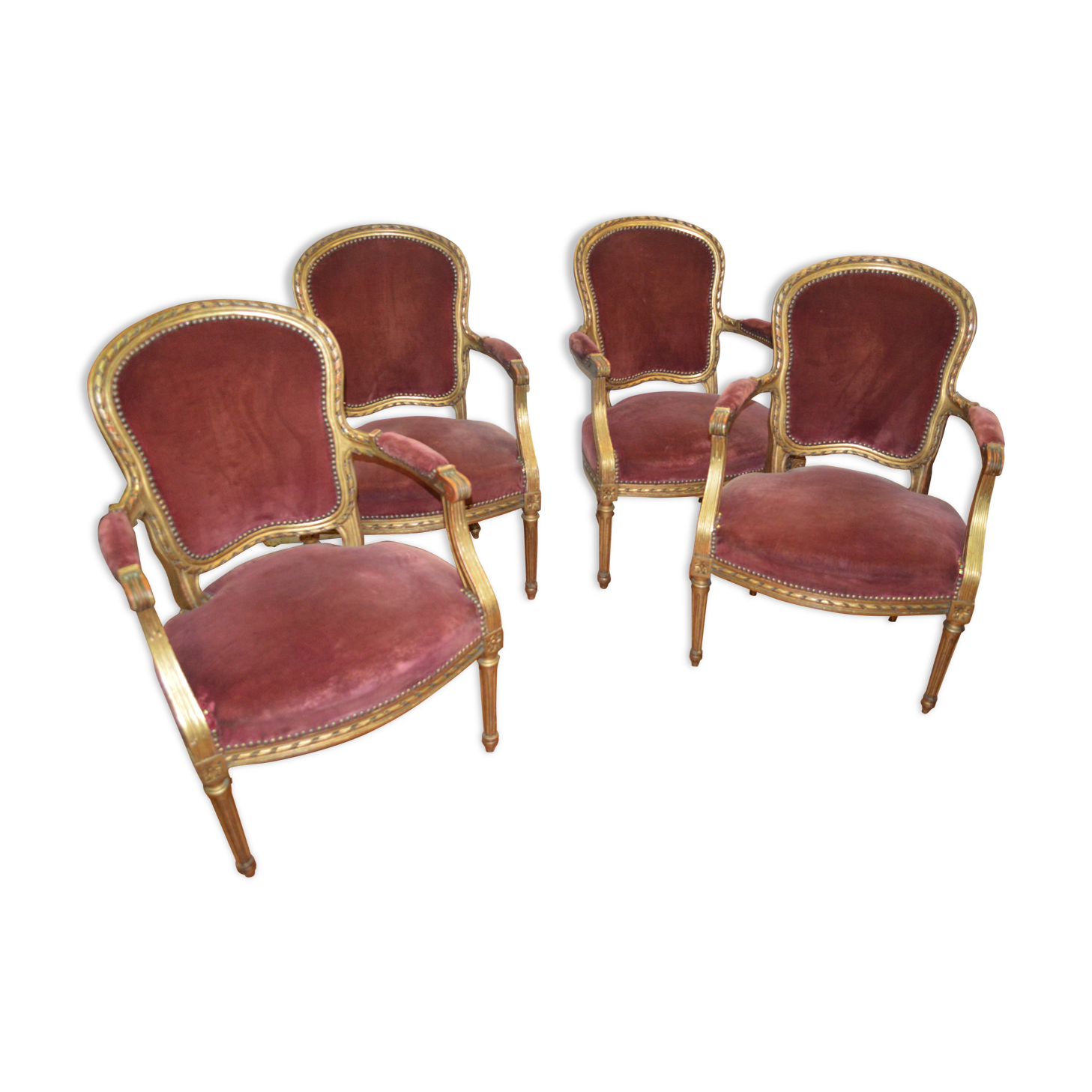 Bergères gilded wooden armchairs style LOUIS XV x 4