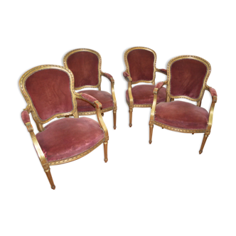 Fauteuils bergères en bois doré style louis xv  x 4