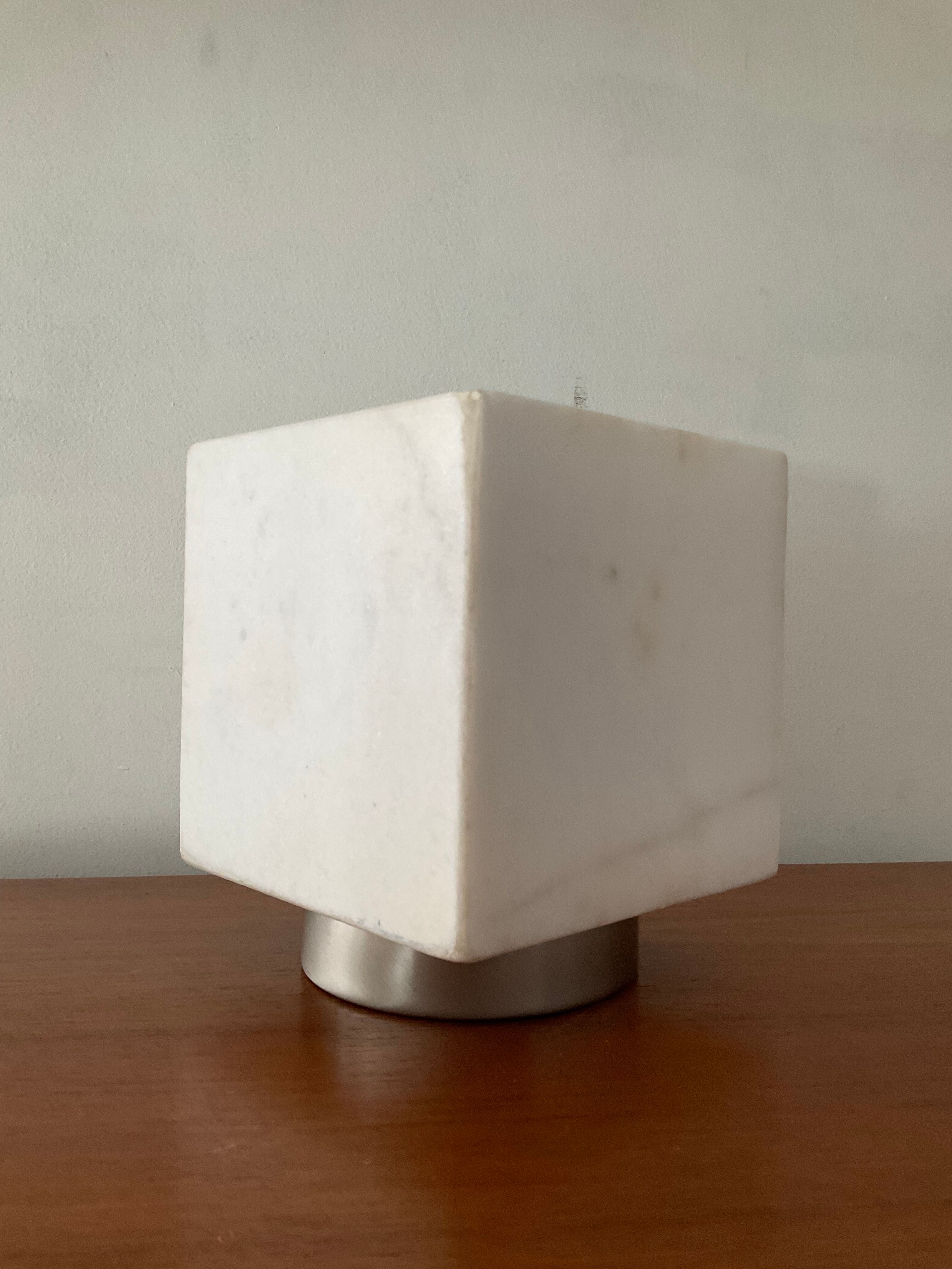 Vintage cube lamp in marble and chrome metal 70s
