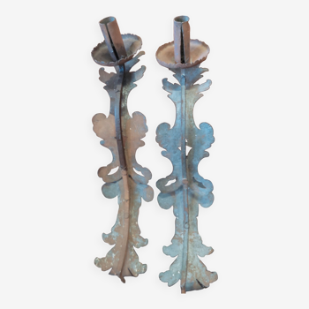 Pair wrought iron wall lamps
