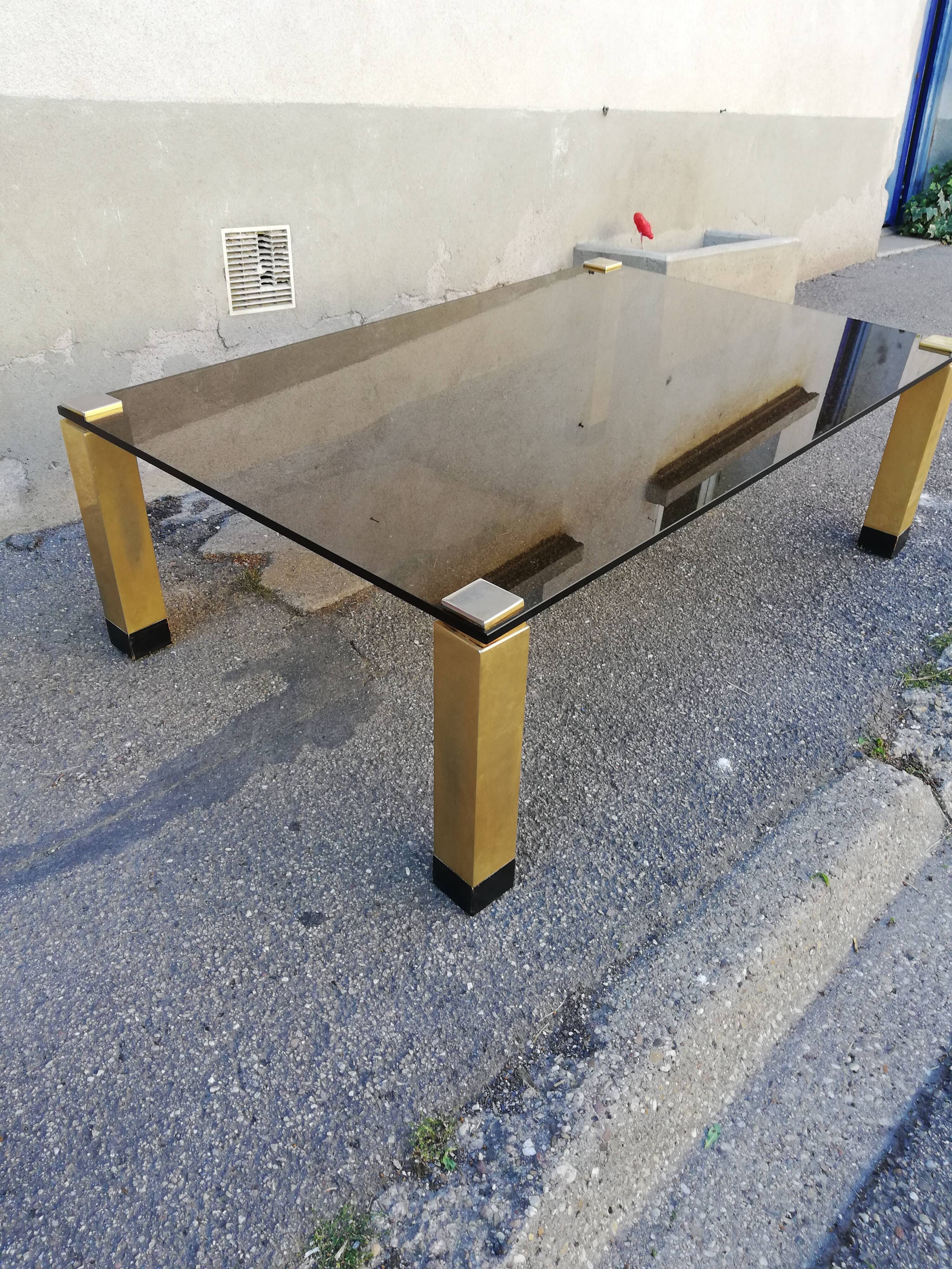 Vintage coffee table smoked glass and golden feet