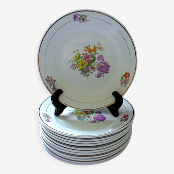 Suite de douze assiettes de tables (plates) à décor floral