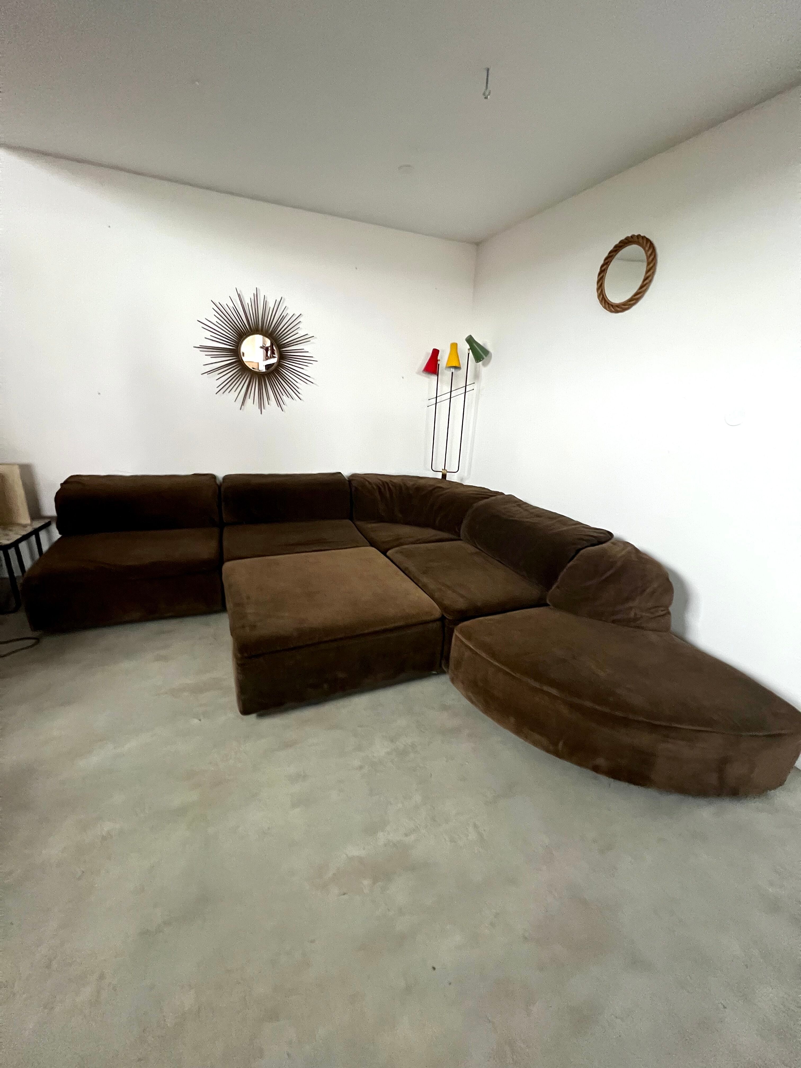 Old vintage modular sofa 6 elements of the 70s velvet / design