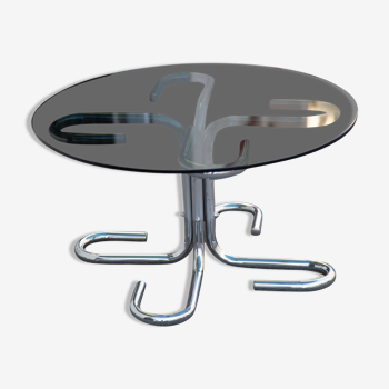 Round coffee table smoked glass stainless steel Italy 70