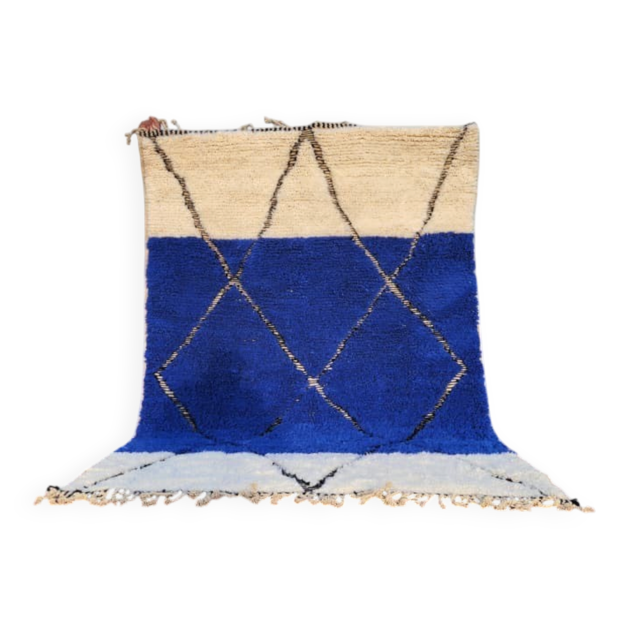 Cobalt and ecru Beni Ouarain rug in wool – 250 x 150 cm