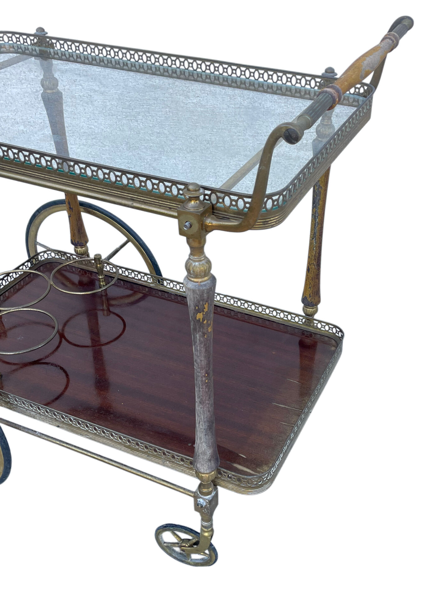 Bar drinks trolley in brass and wood from Maison Jansen