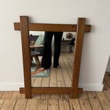 Miroir en chêne brutaliste 74 x 91cm