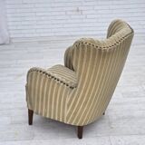 1960s, Danish armchair, light green furniture velour, beech wood.