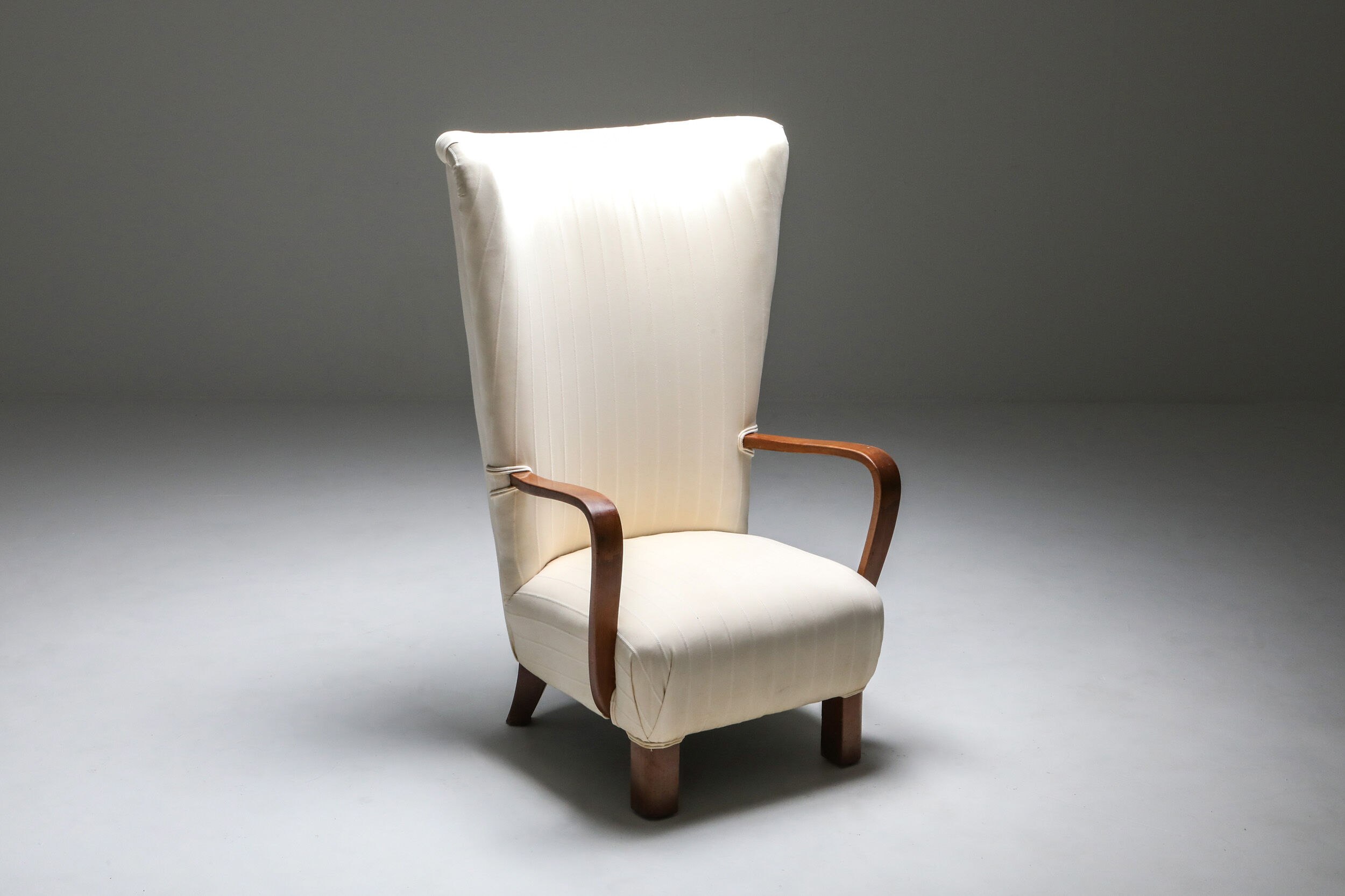 White Wingback Chair With Ottoman - 1950's