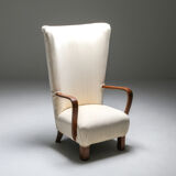 White Wingback Chair With Ottoman - 1950's