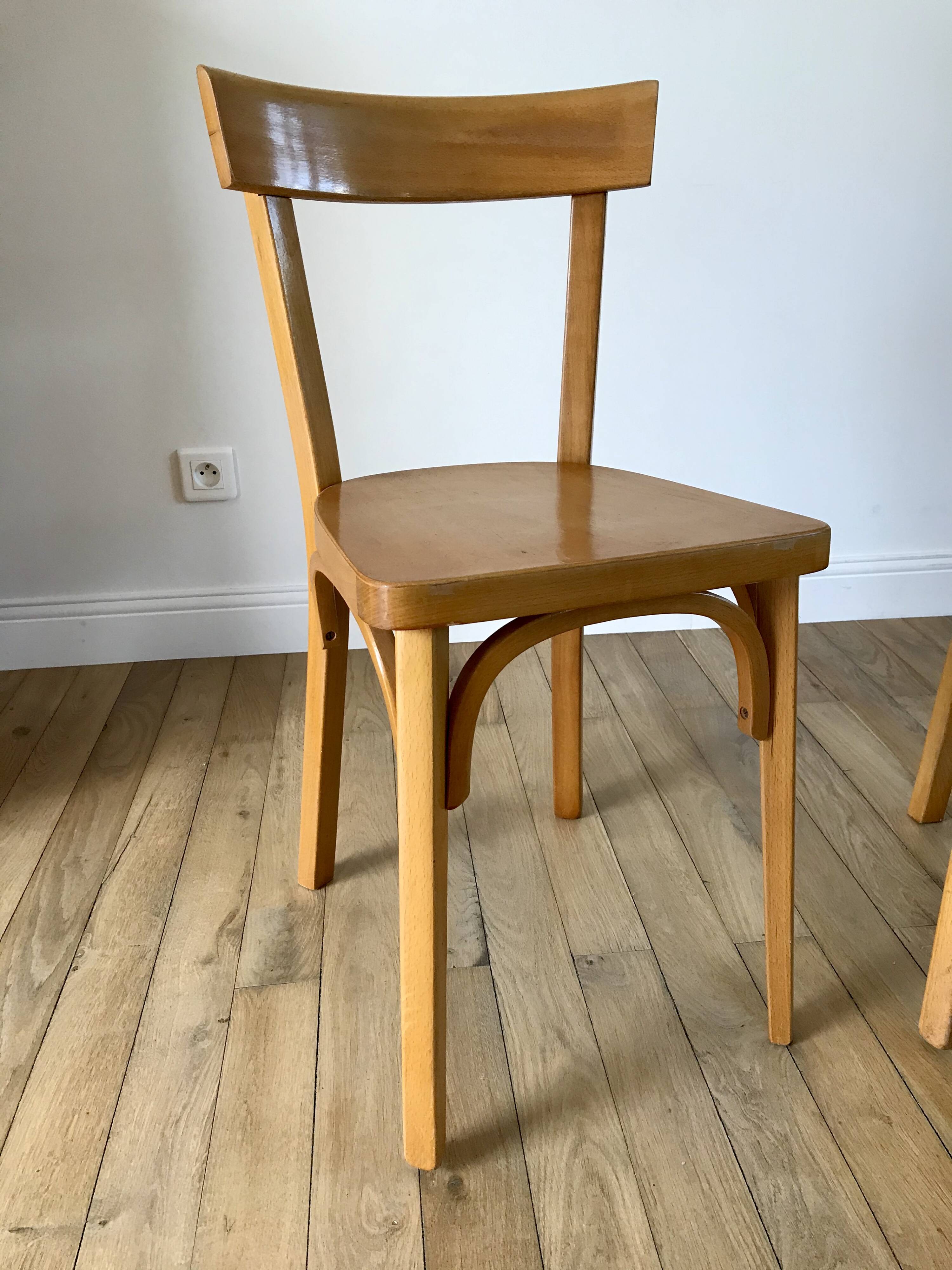 Set of 4 baumann bistro chairs in blond wood / honey stamped 40-50 years