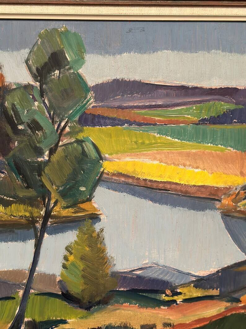 Original Swedish Oil on Panel - "Natural Landscape" by Frans Rase (1913-1994) - Signed - Vintage & Framed - 56 × 48 cm (22" × 18.9")
