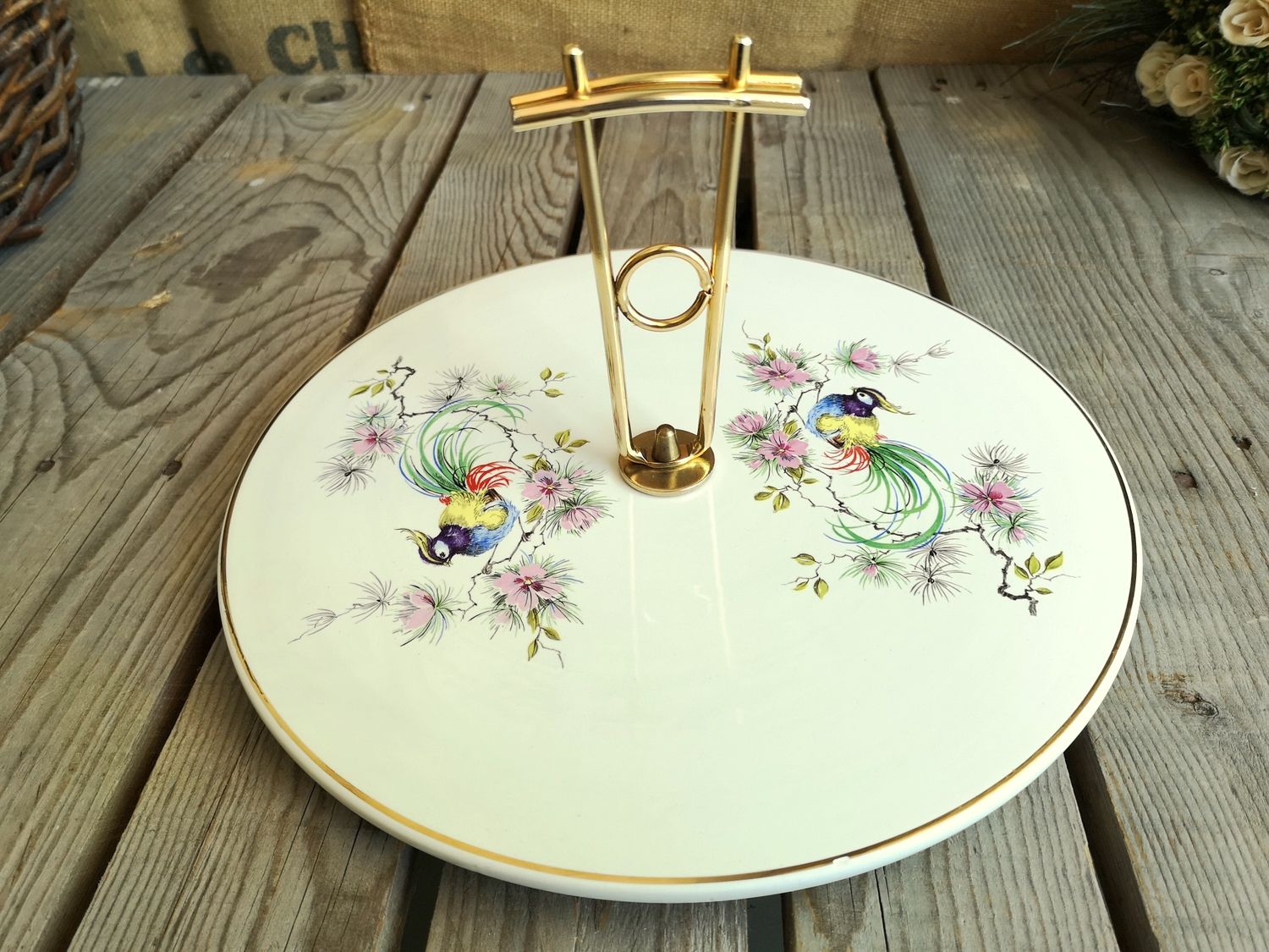 Vintage Cheese Platter in Ceramics Salins Decor Birds of Paradise