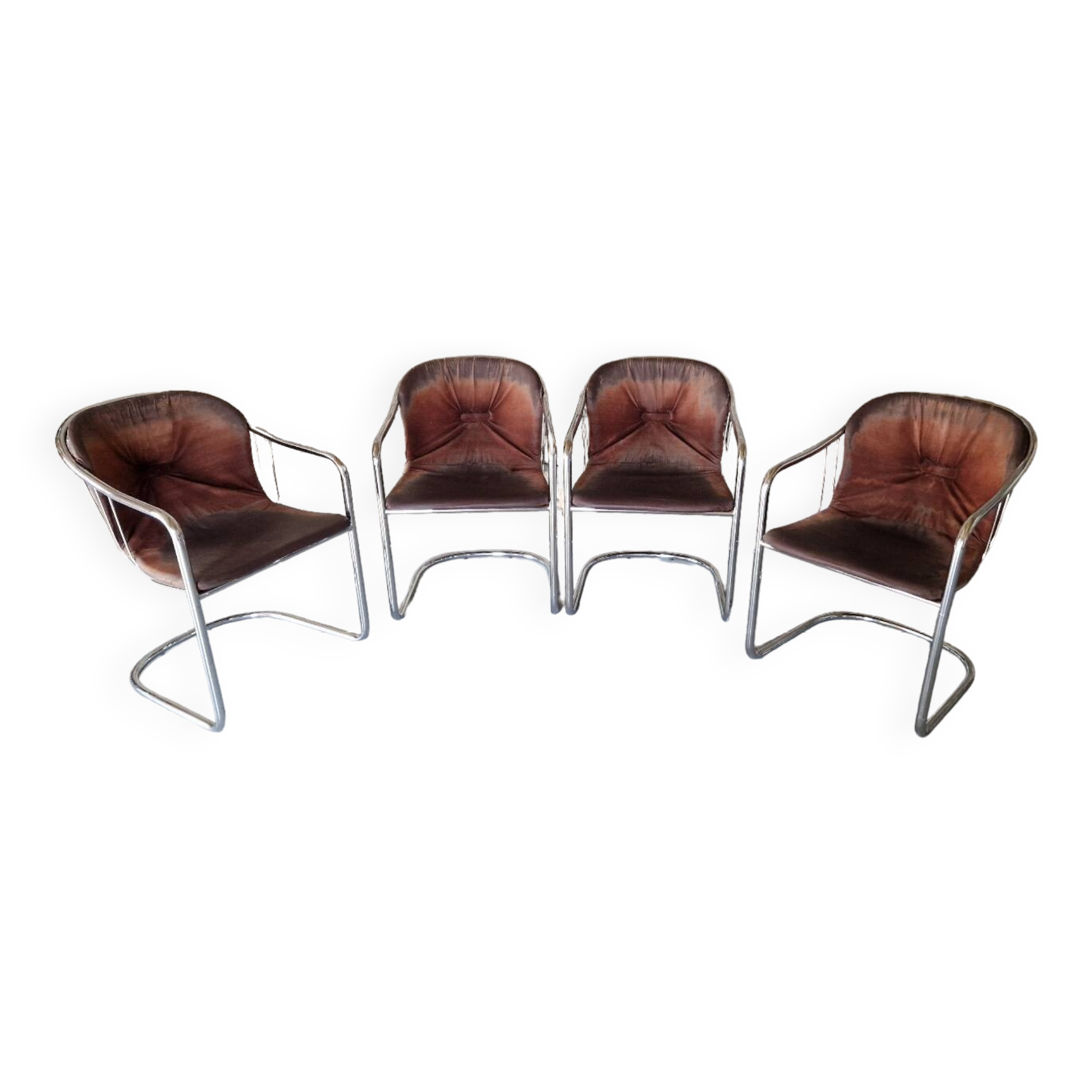 Lot de 4 Chaises à Bras, En Métal Chromé – 1970
