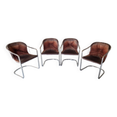 Lot de 4 Chaises à Bras, En Métal Chromé – 1970