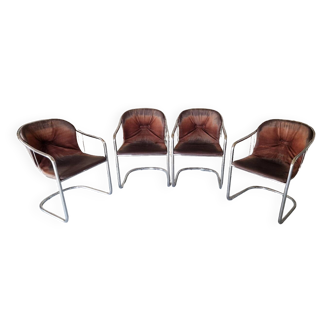 Set of 4 Armchairs, Chromed Metal – 1970