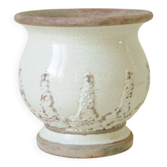 Beige glazed terracotta planter cache pot
