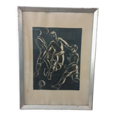 Linogravure foot ball, art déco
