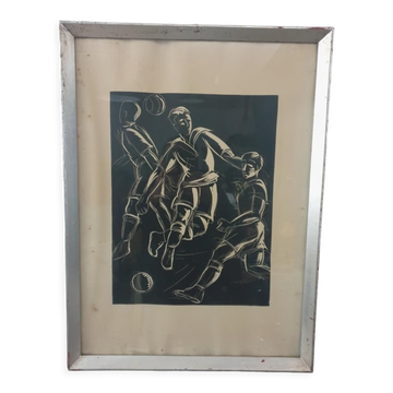 Linogravure foot ball, art déco