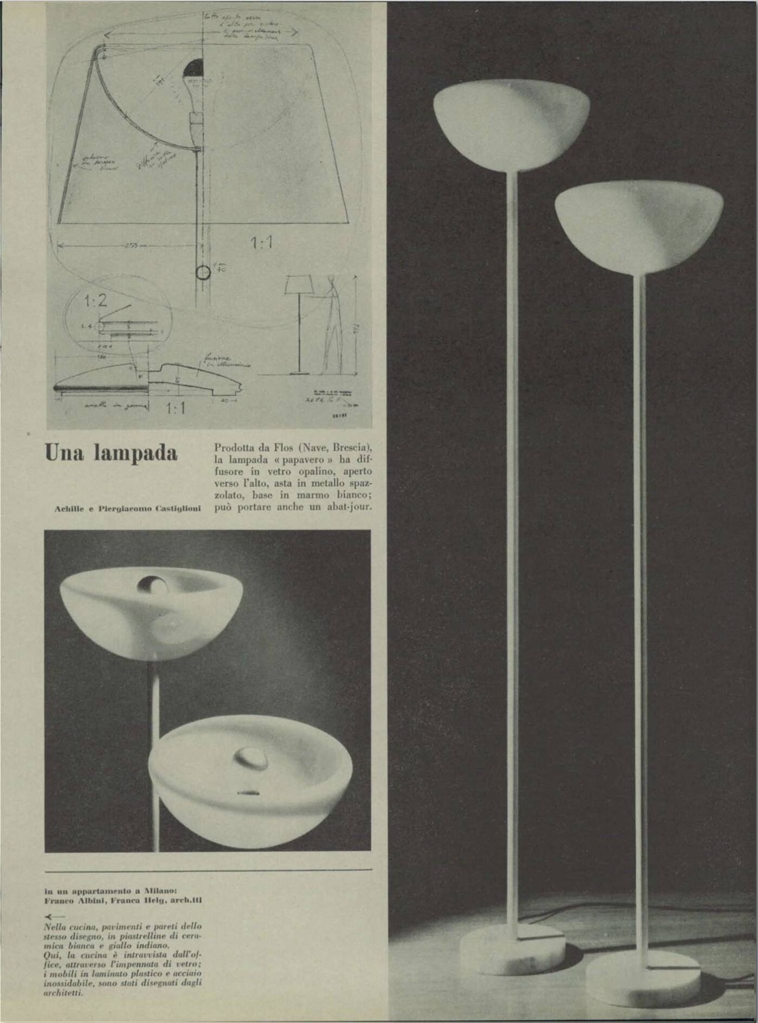 Lampadaire Papavero conçu par Achille et Pier Giacomo Castiglioni pour Flos 1964