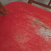 Set of 4 Ton (Thonet) red wooden chairs from the 1960s.