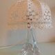 Bedside lamp glass foot and lampshade hook ecru / vintage 60s-70s