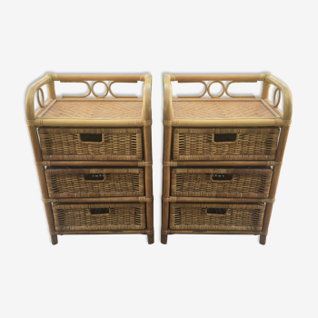 Nightstands in rattan and bamboo vintage