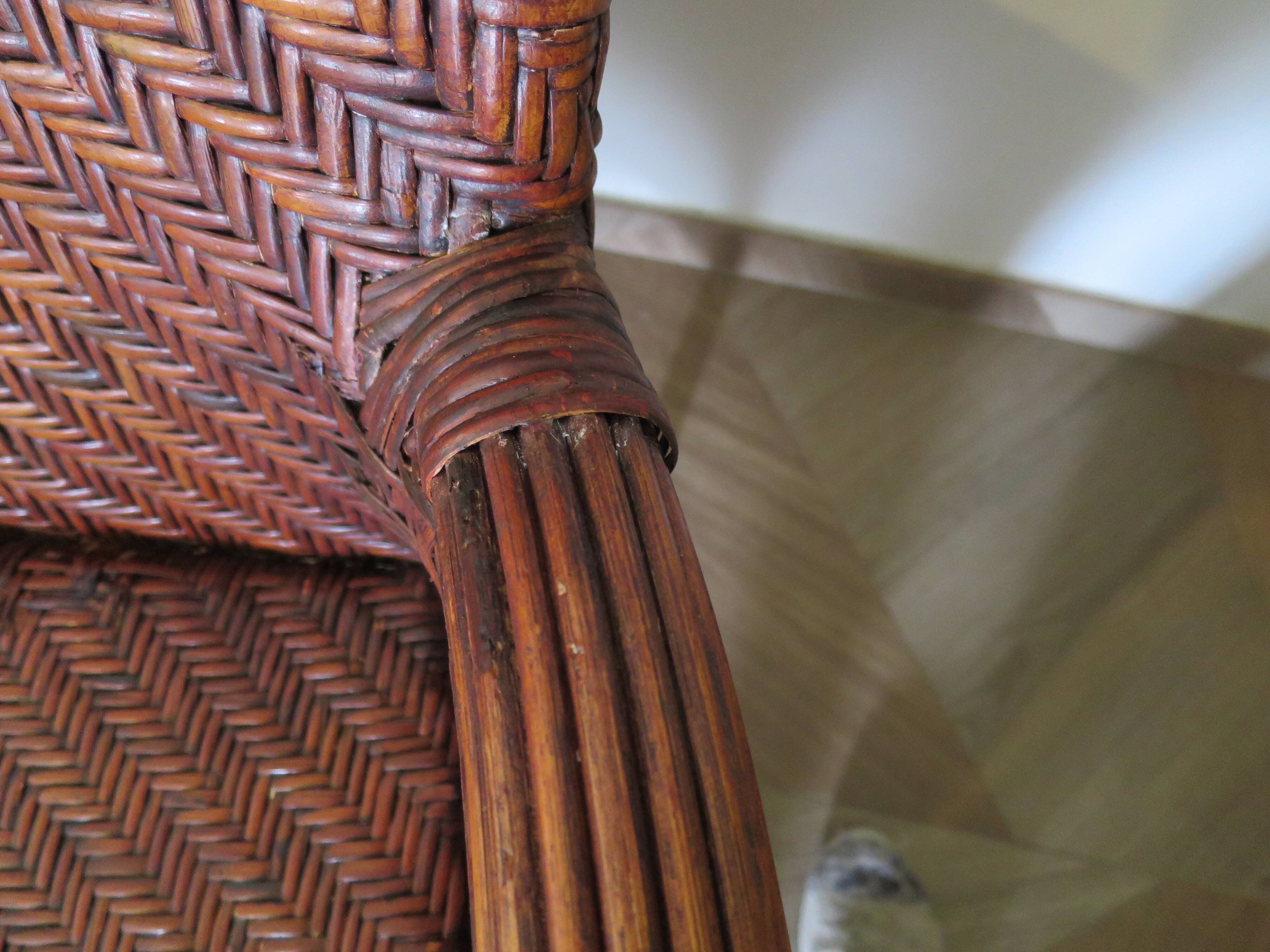 Two-seater banquette in woven rattan, wood and bamboo, 1980s.