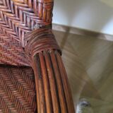 Two-seater banquette in woven rattan, wood and bamboo, 1980s.