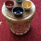Tabouret / Table basse en rotin peacock des années 60/70