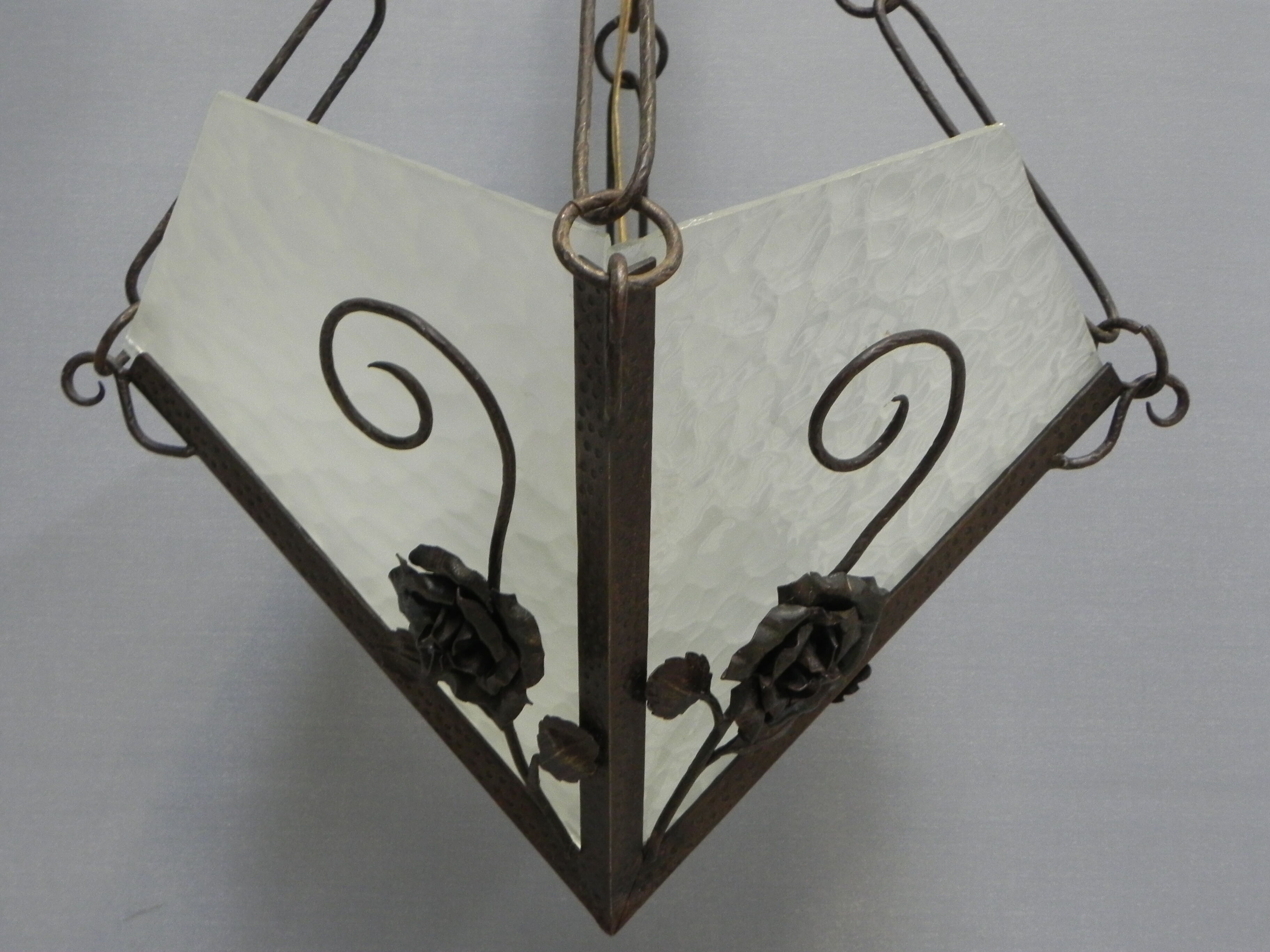 Art deco hanging lamp with 4 cloudy glass plates