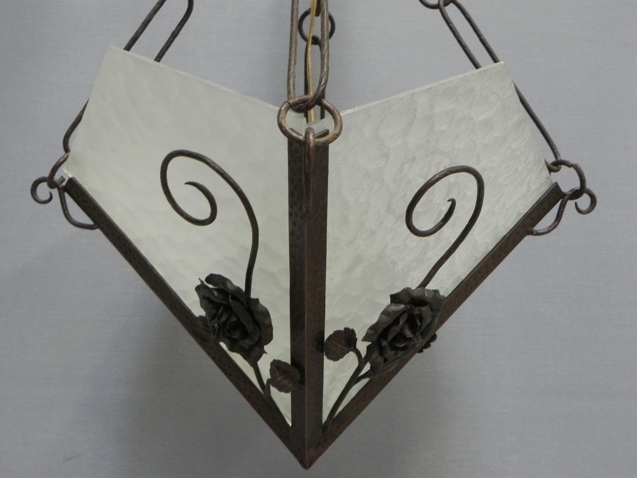 Art deco hanging lamp with 4 cloudy glass plates