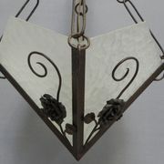 Art deco hanging lamp with 4 cloudy glass plates