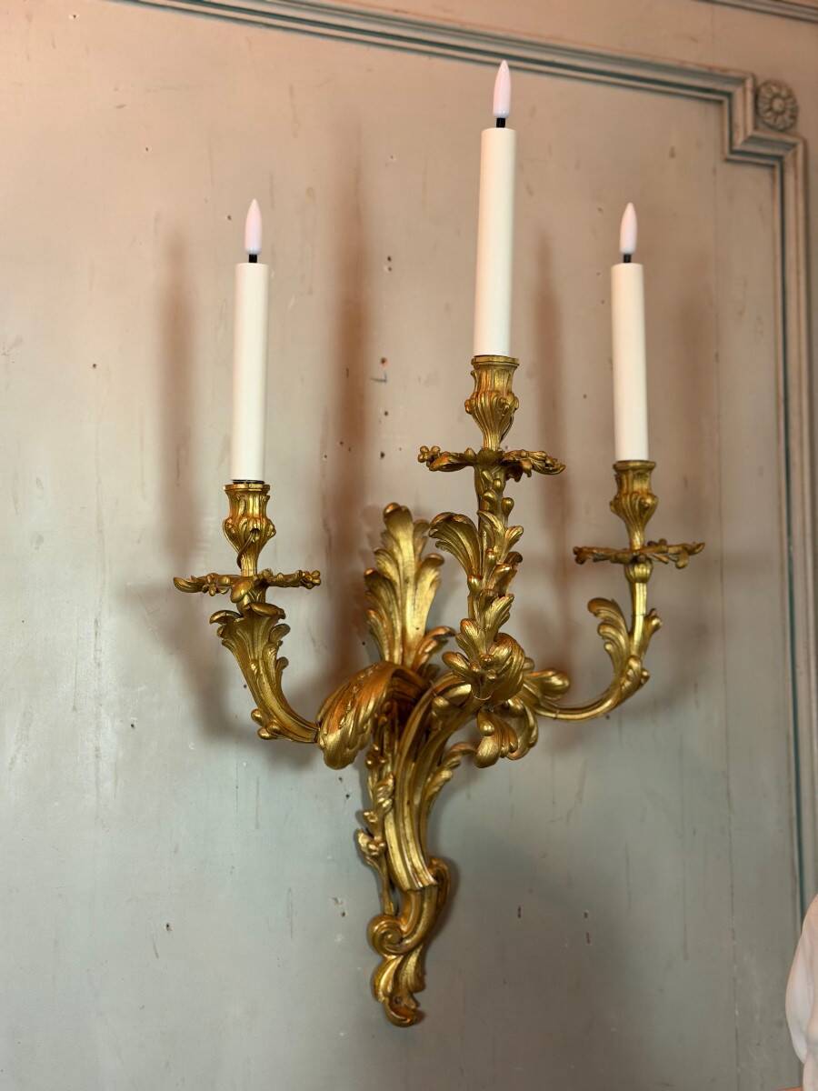 Pair of large wall sconces in Louis XV style circa 1880