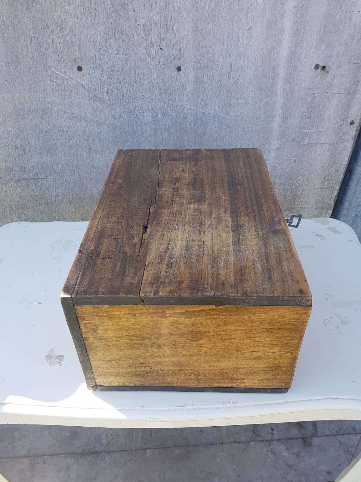 Old Malle Box Wood Storage - Vintage Key Clasp