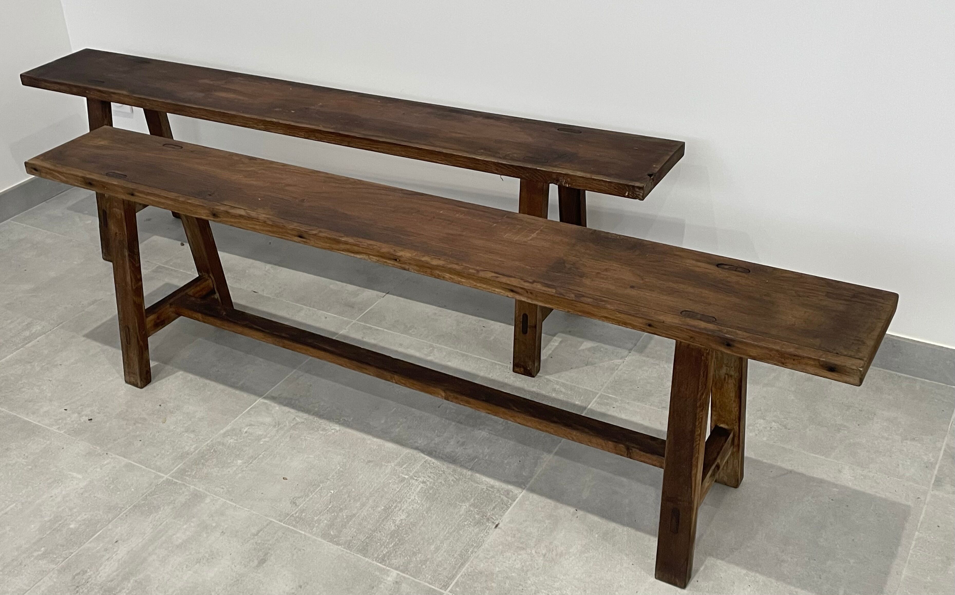 Pair of vintage oak farmhouse benches 3 places
