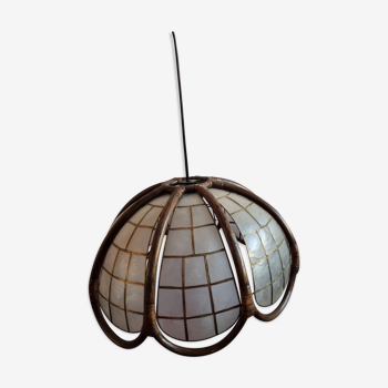 Pearl & rattan hanging lamp from 1970