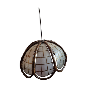 Pearl & rattan hanging lamp from 1970