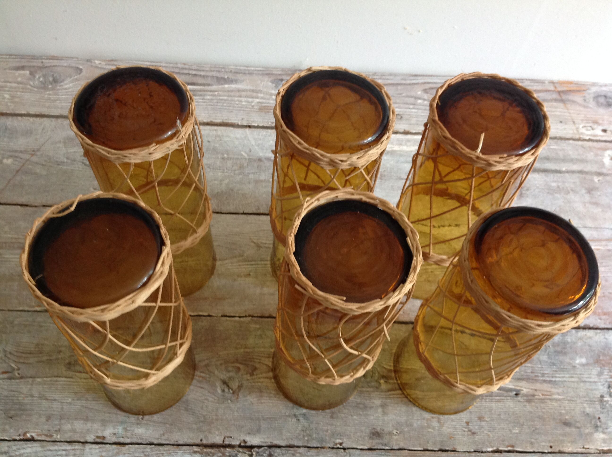 Series of 6 amber glasses