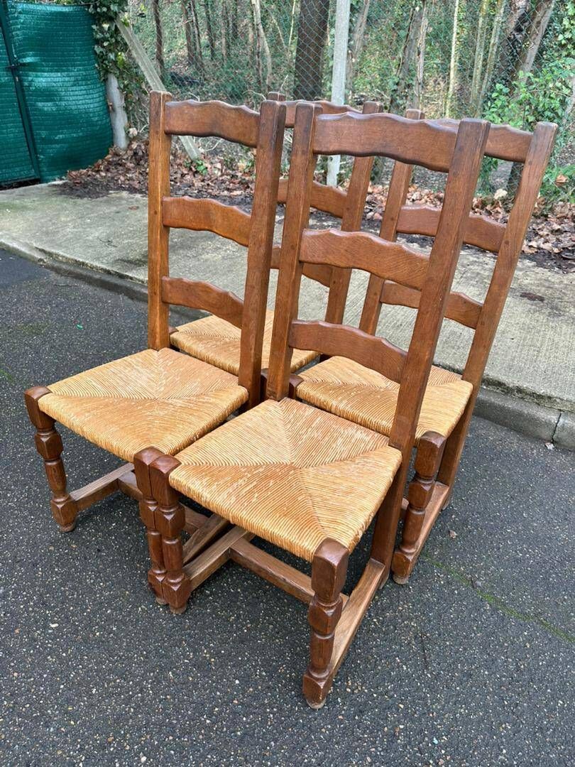 4 dining chairs made of solid wood with straw seats, farmhouse style, medium oak, 20th century, 110cm.