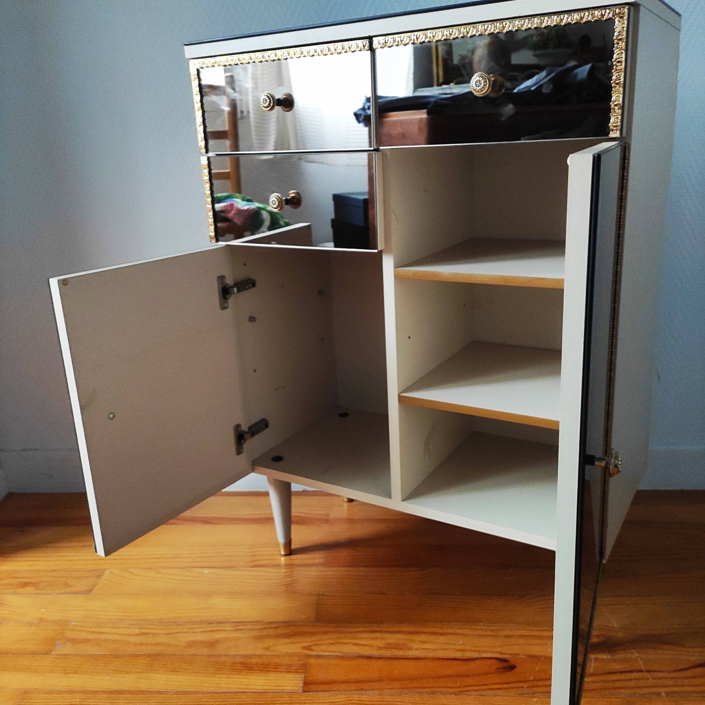 Commode vintage Italienne 1970 en verre miroir